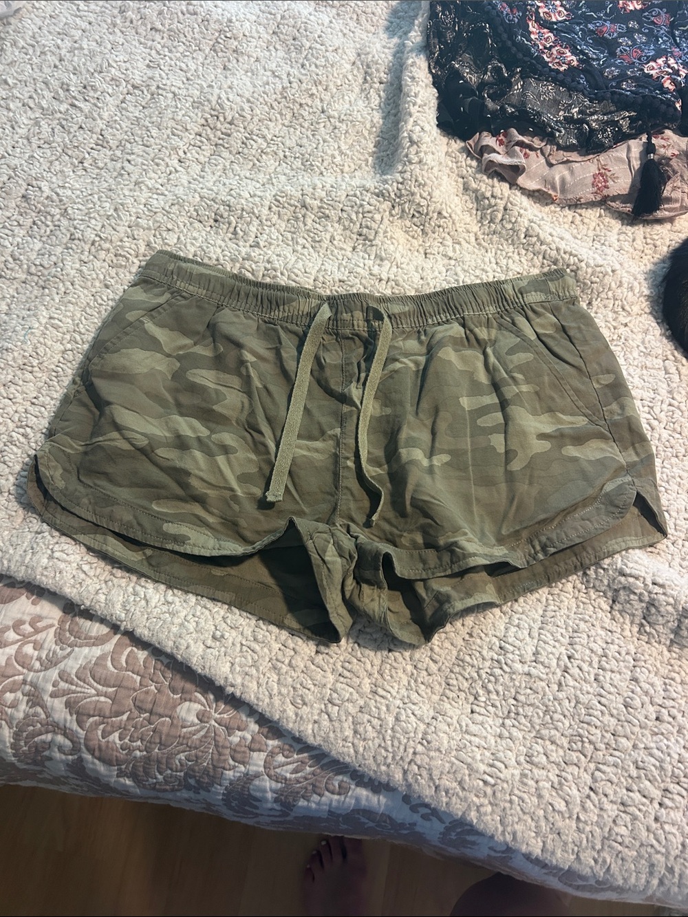 SO Olive Green Camo Drawstring Shorts